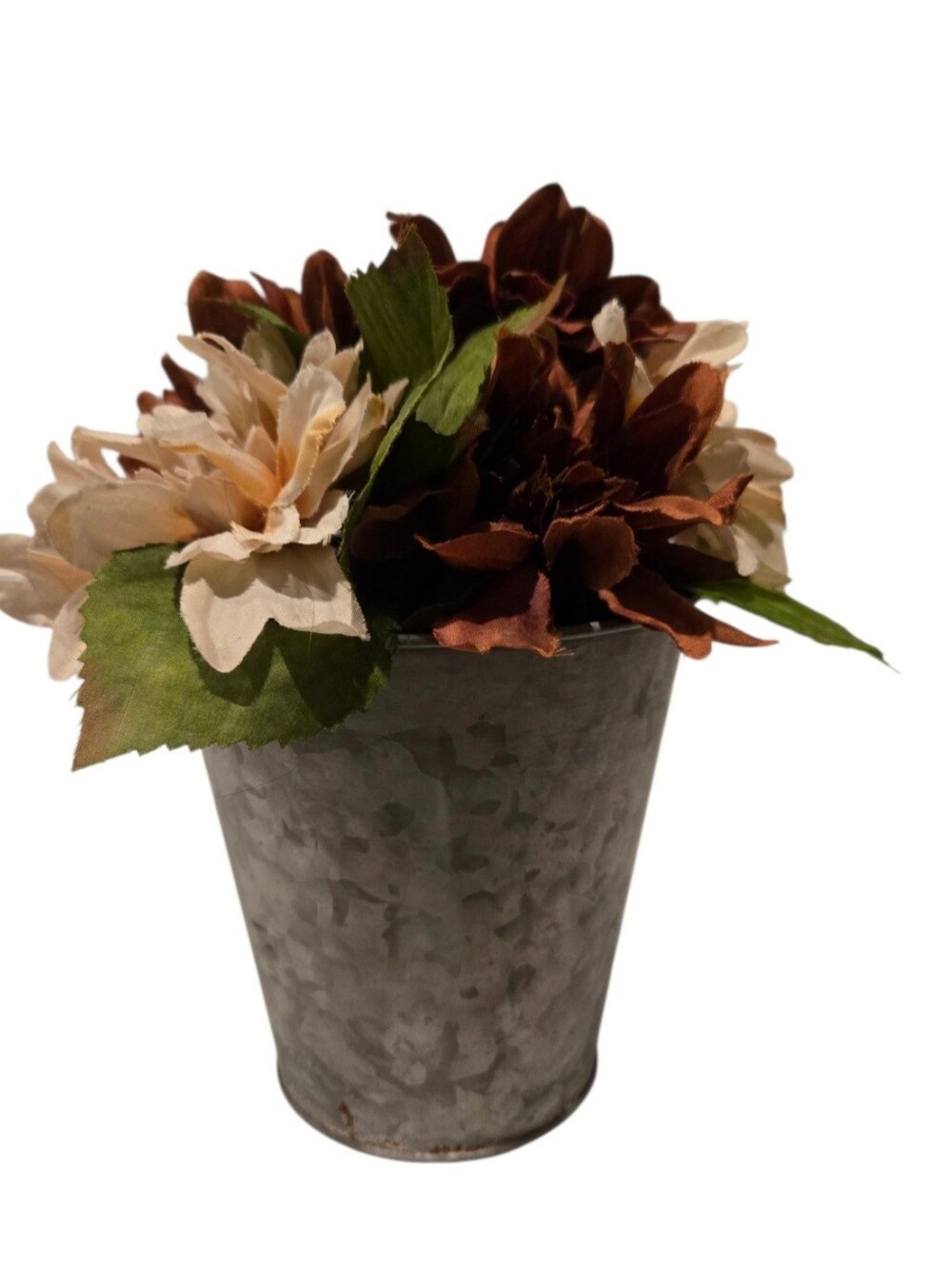 Artificial Dahlia Floral Arrangement in Galvanized Metal Pot